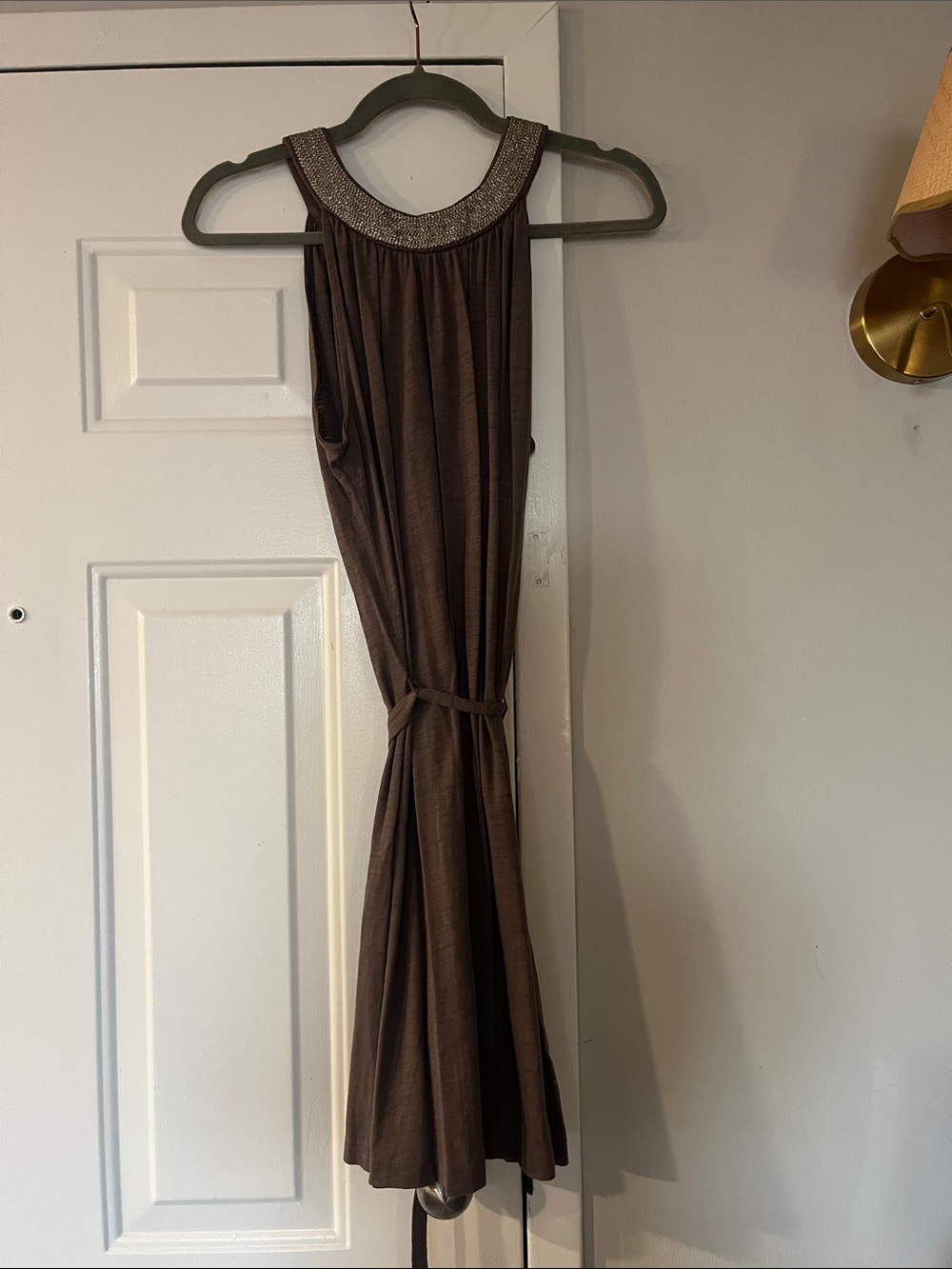 Banana Republic Brown Midi Dress with Beaded Neckline